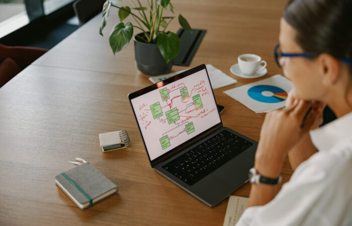 A Professional Workspace featuring a Laptop and Tools for Mind Mapping and Creativity Website